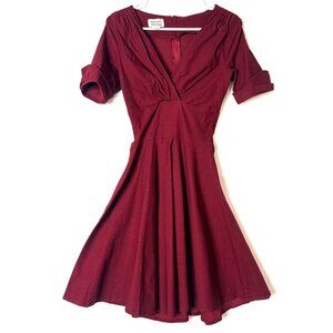 UNIQUE VINTAGE 50s Dolores Swing Retro Preppy Valentines Fit Flare Dress S Red